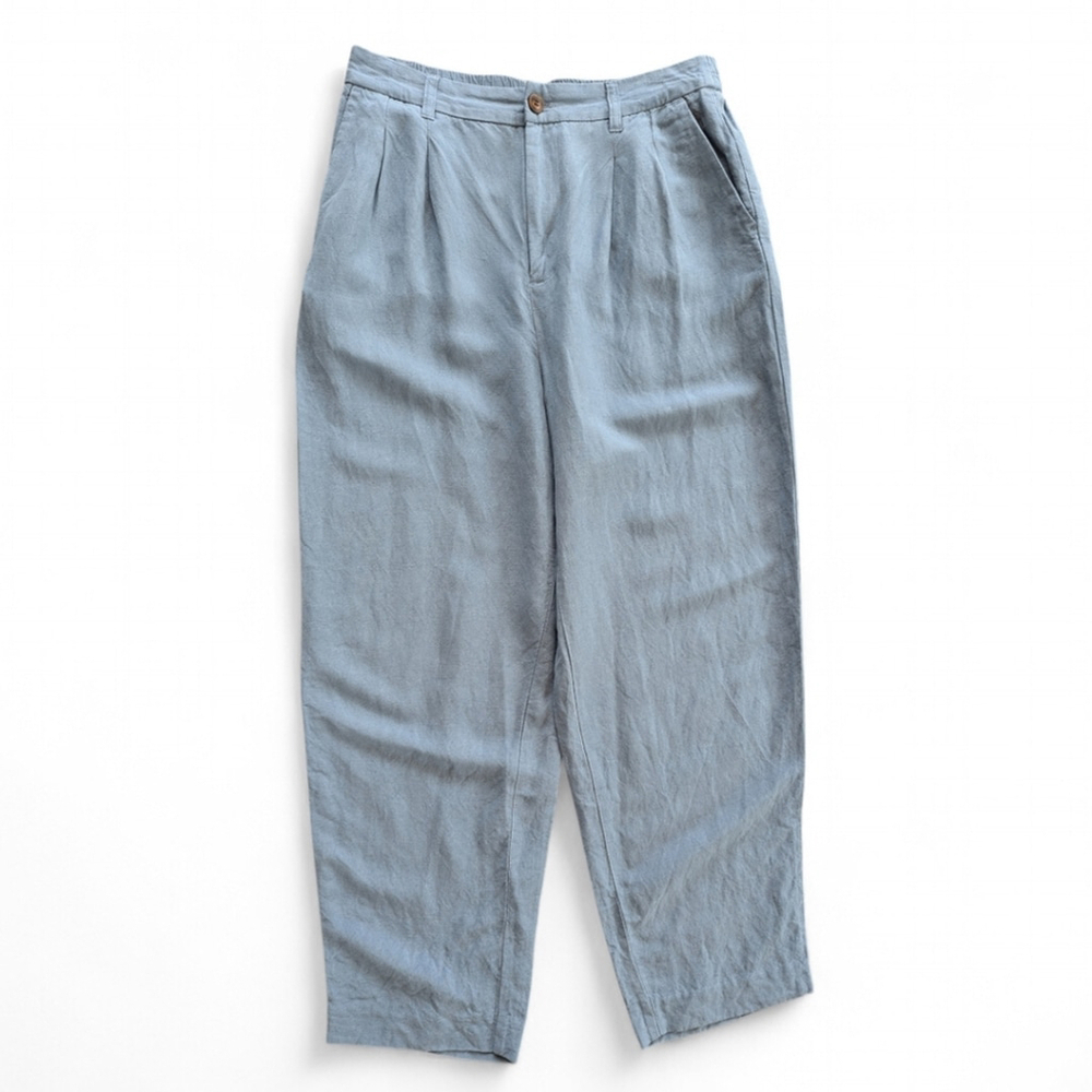 Madewell Pleated Linen Blend High Waist Tailored Tapered Pant Sz 8 in Ocean - Picture 5 of 13